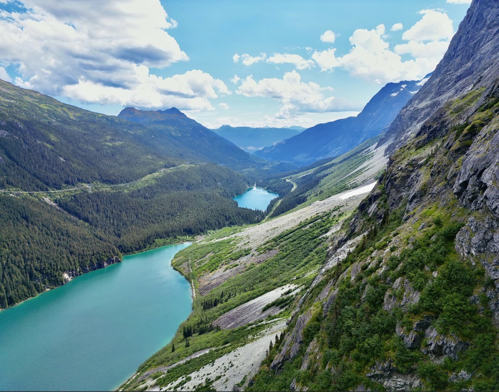 Aerial drone view of British Columbia mountains and forests