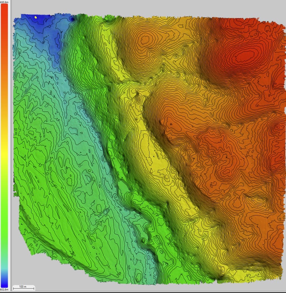 DEM with contour lines overlay showing detailed topographic elevation mapping